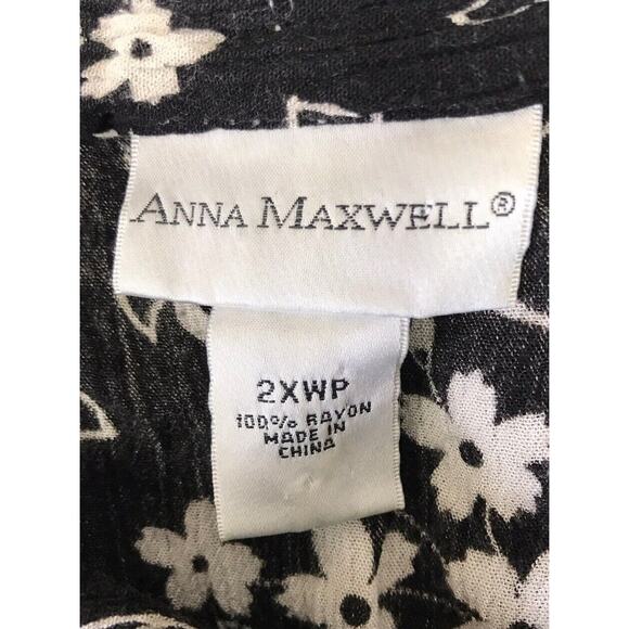 Anna Maxwell Top Womens 2X Petite Floral Black White - Picture 5 of 6